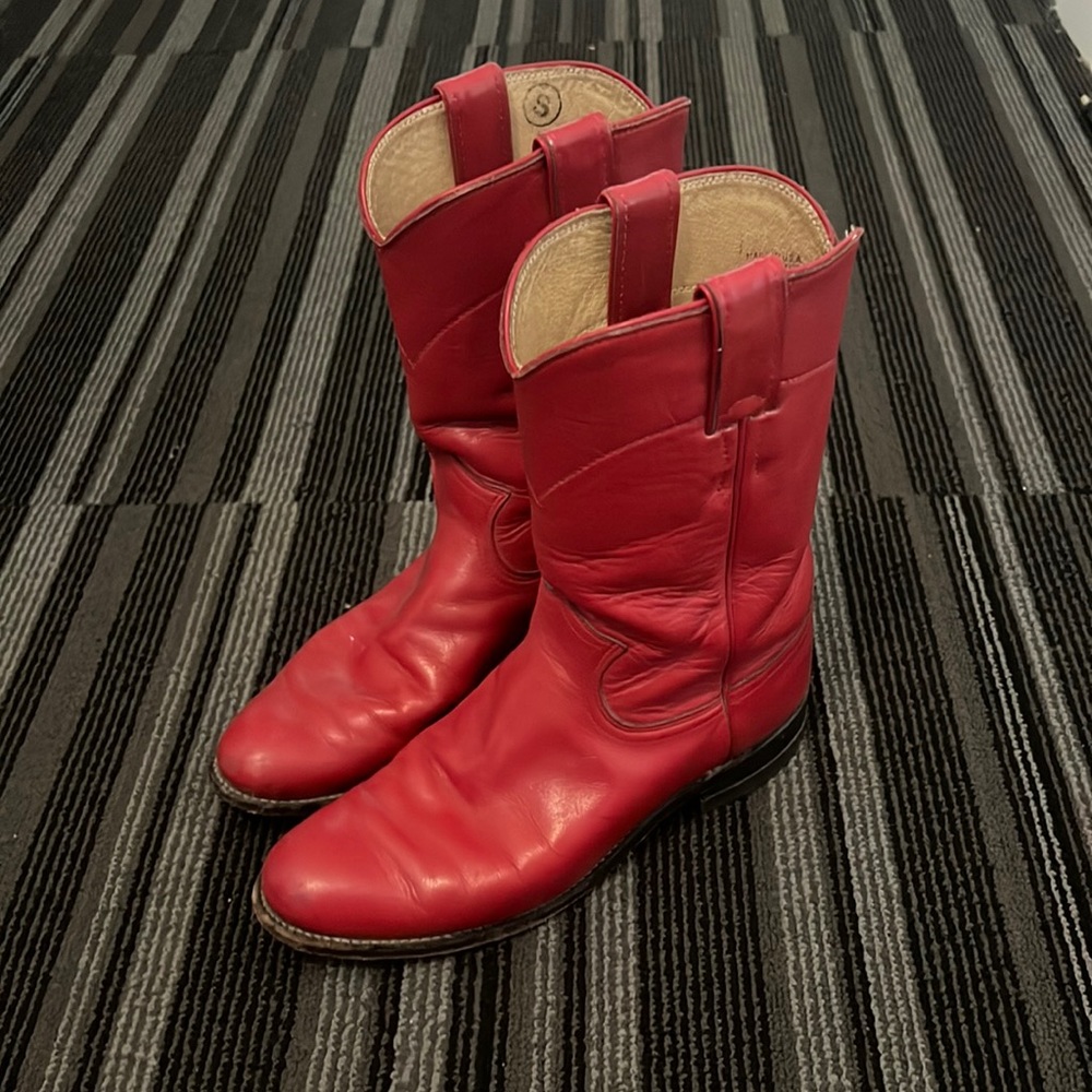 Red Real Leather Cowboy Boots
